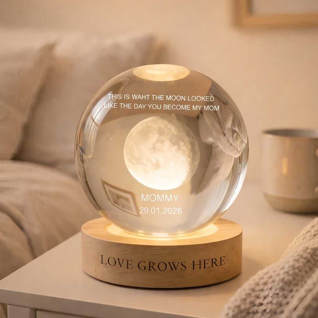The Day You Become Mom Personalized Moon Phase by Date, Custom Crystal Ball LED Night Light, Gift for Mom, Mother's Day Gifts,gift From Kids