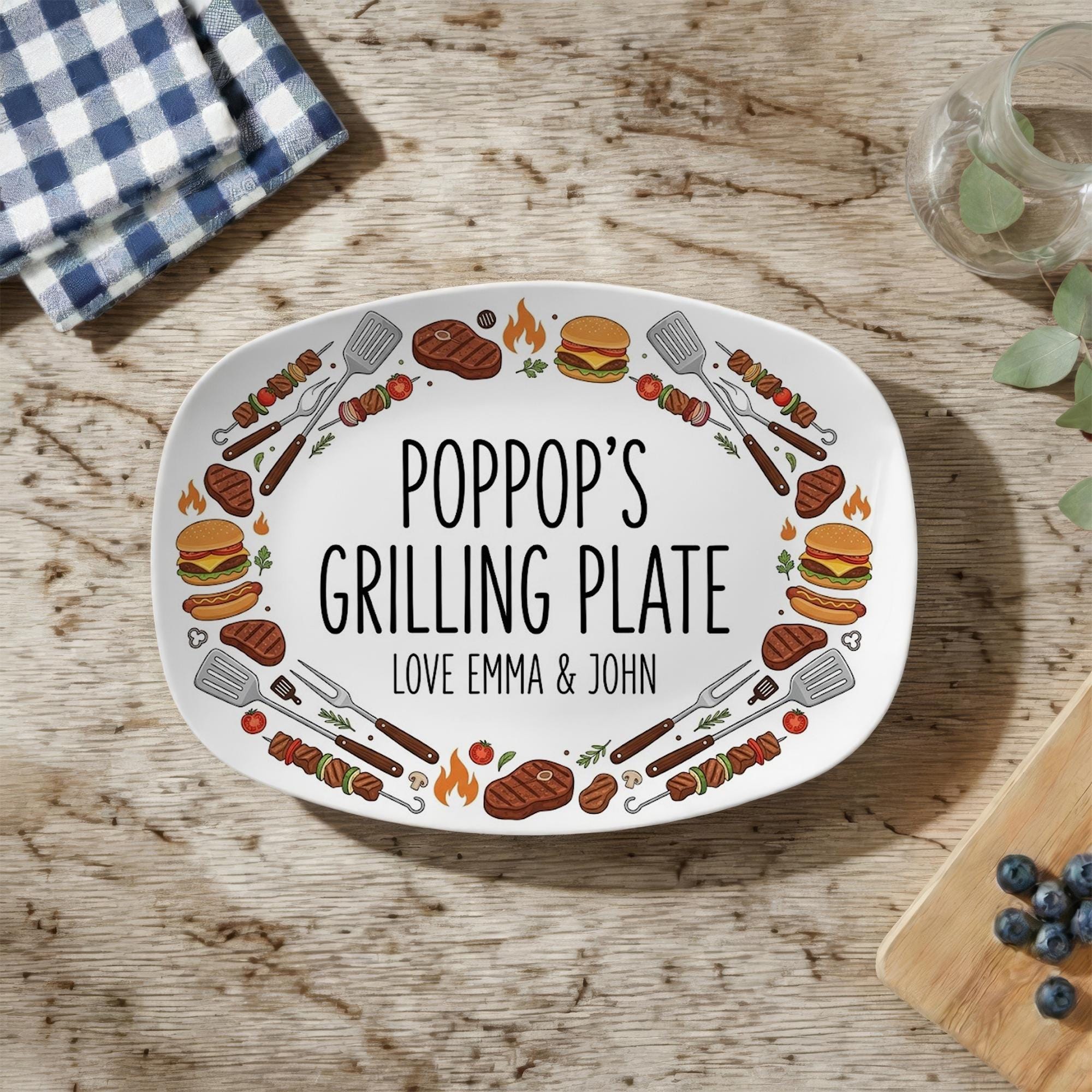 Personalized BBQ Grilling Platter_ Custom Grill Plate With Name, Poppop Grilling Plate