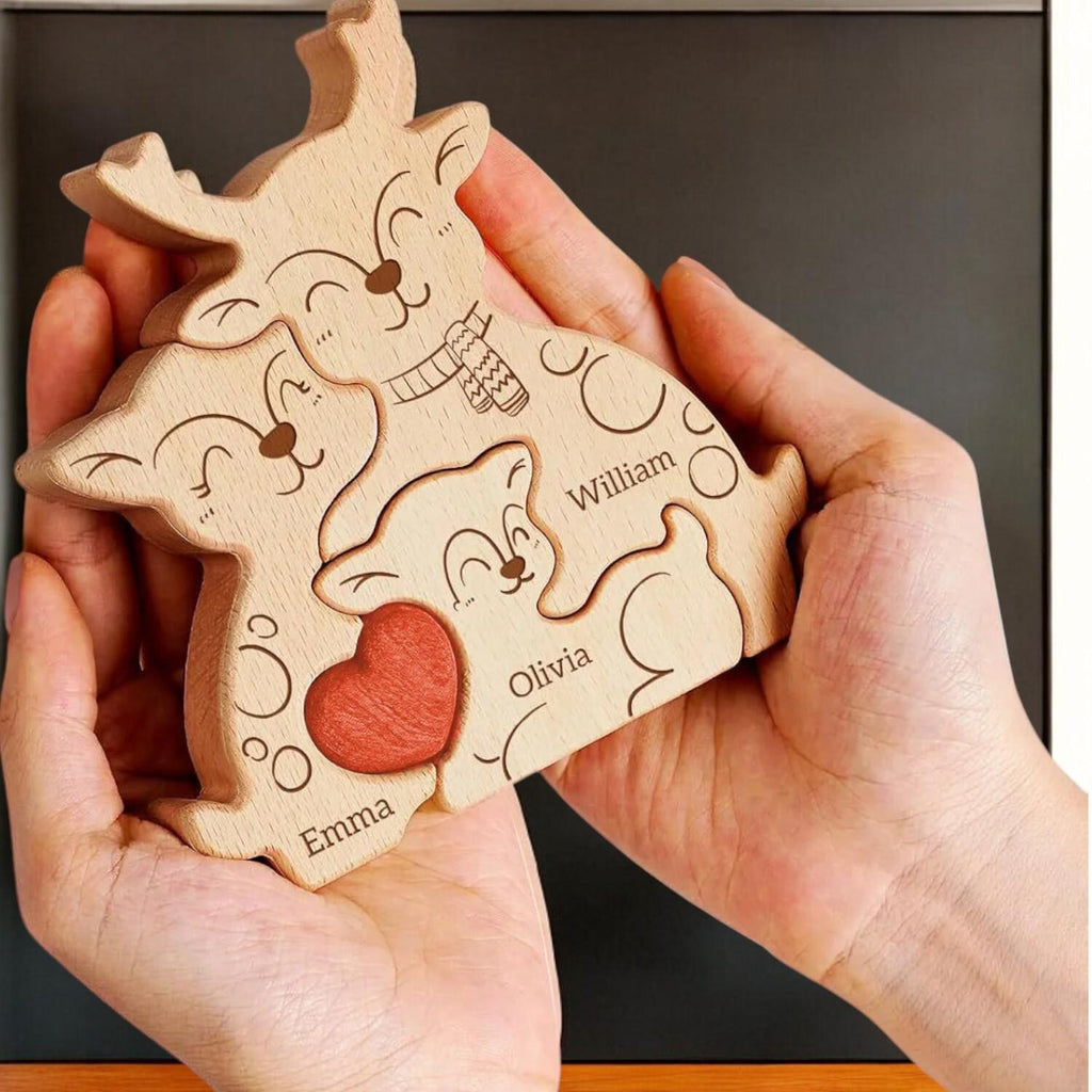 Personalized Deer Family Puzzle, Custom Wooden Elk Gift, Nursery Decor, Rustic Family Ornament, Baby Shower, Xmas Keepsake, Deer Gift, Decor