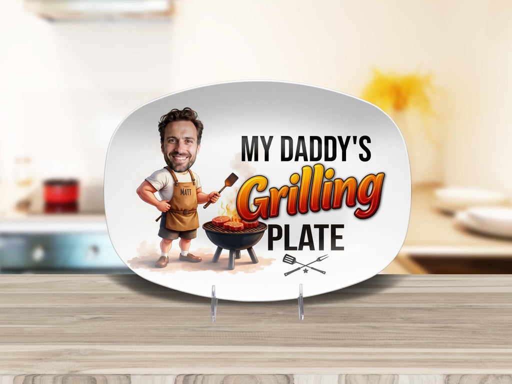 Custom Photo Dad's Grilling Plate, Personalized Papa Platter, Christmas Gift, Funny Dad Gift, Personalized Platter With Photo & Name
