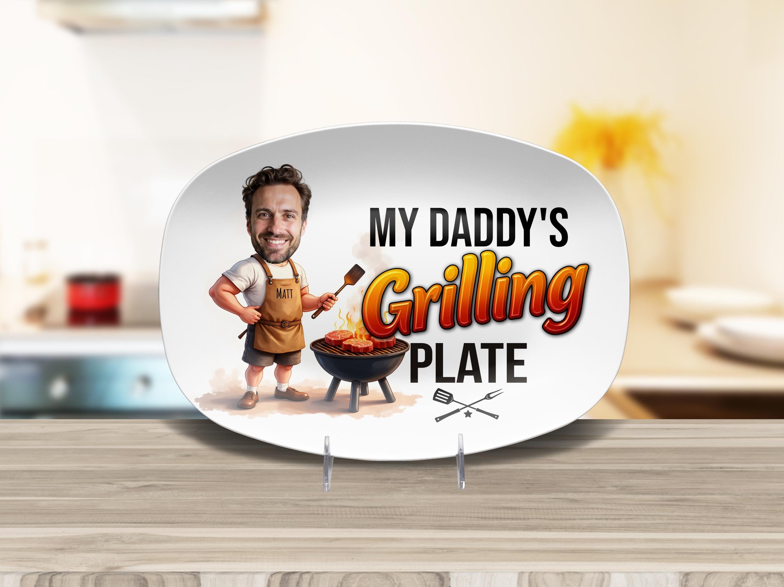 Custom Photo Dad's Grilling Plate, Personalized Papa Platter, Christmas Gift, Funny Dad Gift, Personalized Platter With Photo & Name