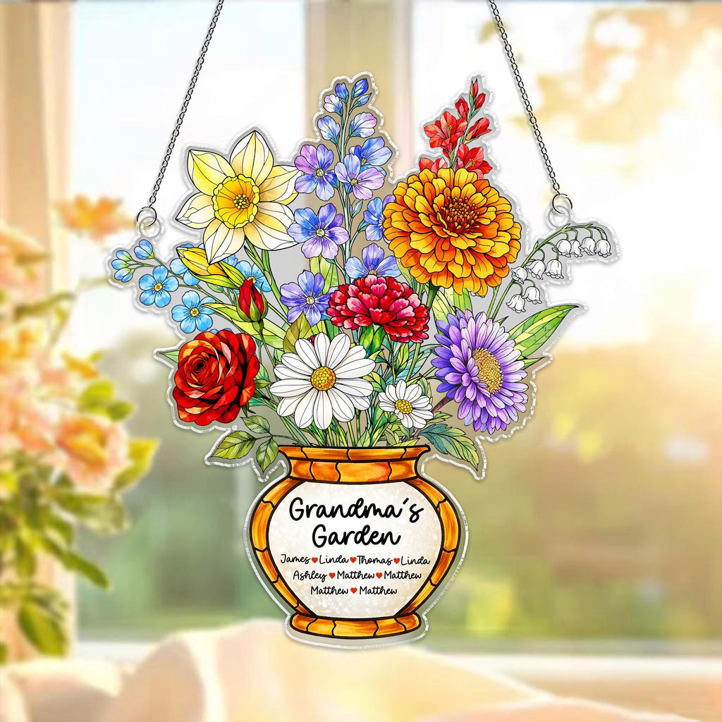 Personalized Grandma's Garden Acrylic Suncatcher, Birth Month Flower Window Hanging, Gift for Mom Grandma, Birth Month Decor, Birthday Gift