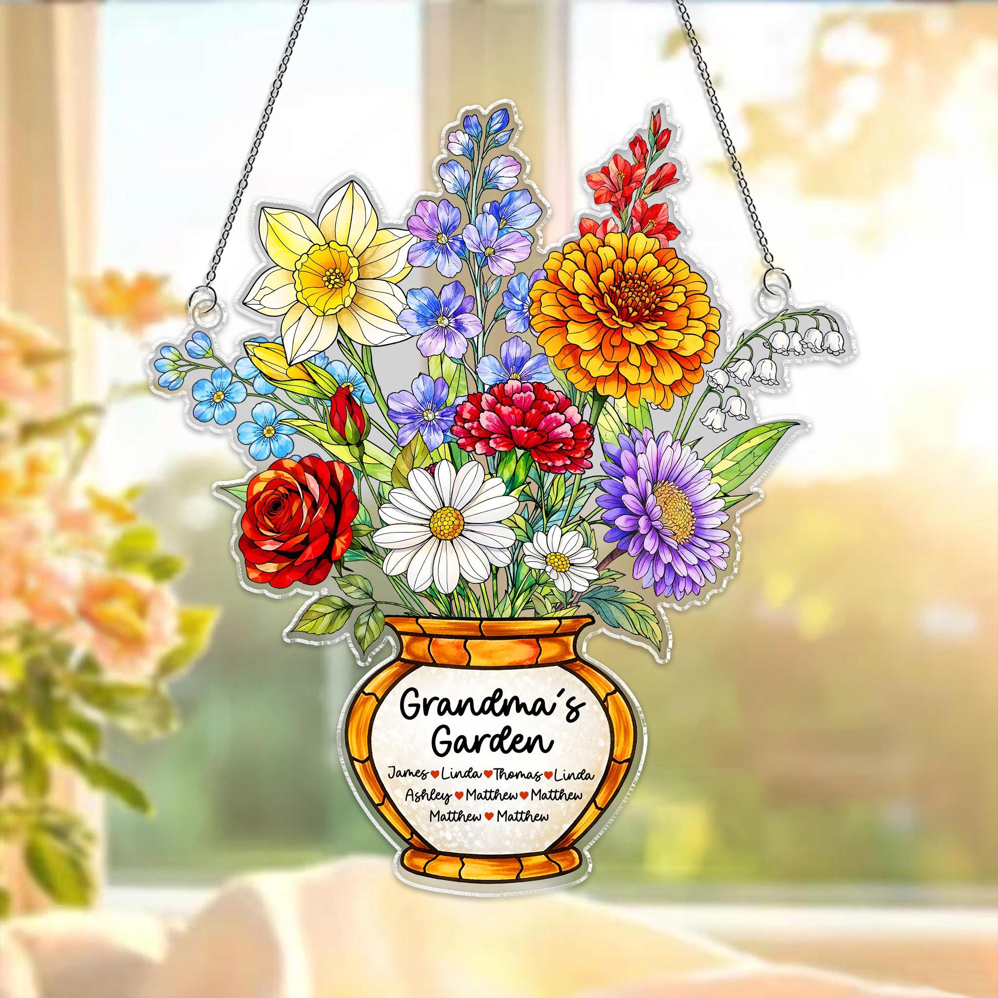 Personalized Grandma's Garden Acrylic Suncatcher, Birth Month Flower Window Hanging, Gift for Mom Grandma, Birth Month Decor, Birthday Gift