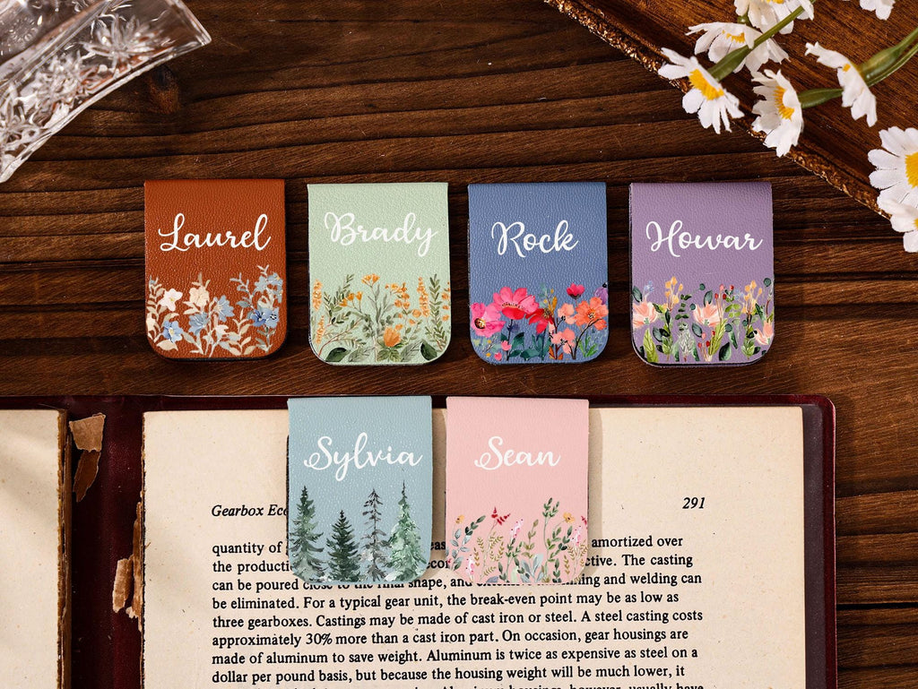Personalized Leather Bookmark_ Birthday Flower Magnetic Book Mark, Leather Bookmark, Library Bookmark, Bookmark for Women