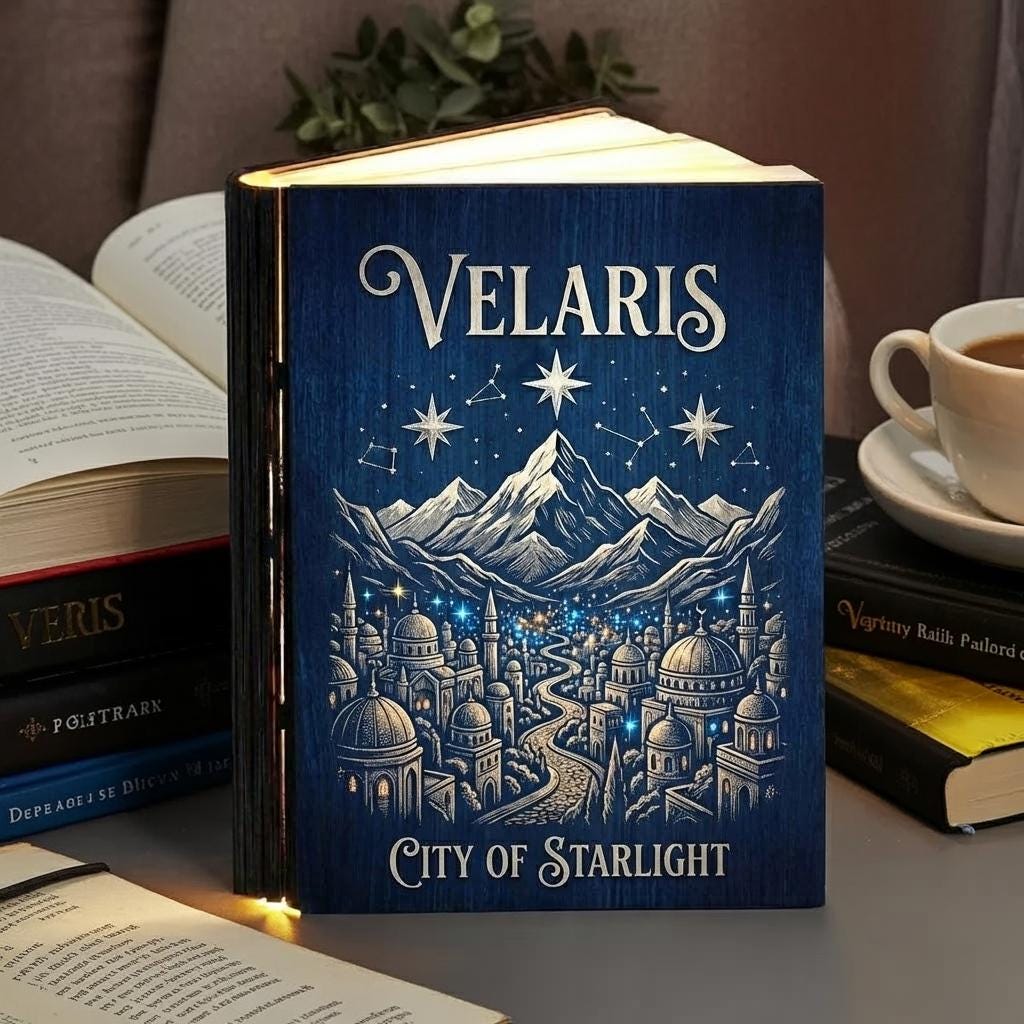 Velaris City of Starlight Book Lamp, Velaris ACOTAR Wood Folding Book Lamp, Fantasy Book Room Decor, ACOTAR Lovers Gift