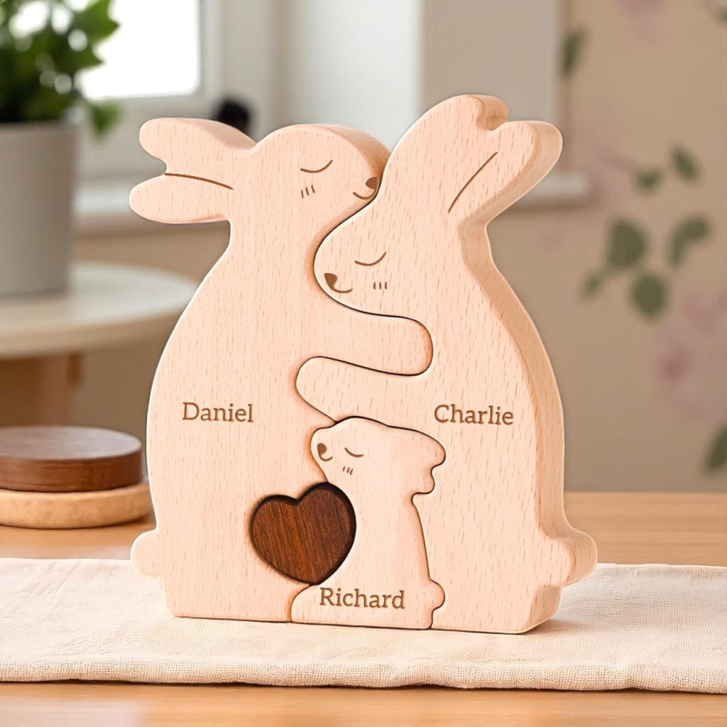 Personalised Wooden Bunny Family Keepsake _ Engraved Rabbit Figurines _ Baby Shower Gift, New Mum Present, Family Christmas Home Decor