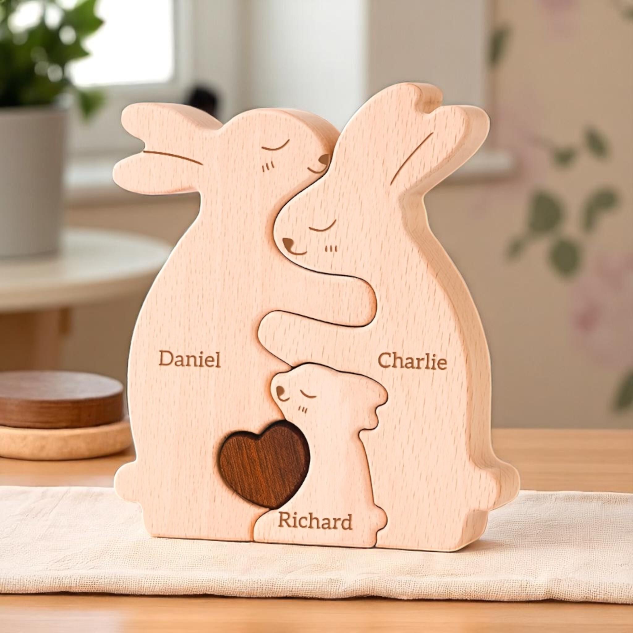 Personalised Wooden Bunny Family Keepsake _ Engraved Rabbit Figurines _ Baby Shower Gift, New Mum Present, Family Christmas Home Decor