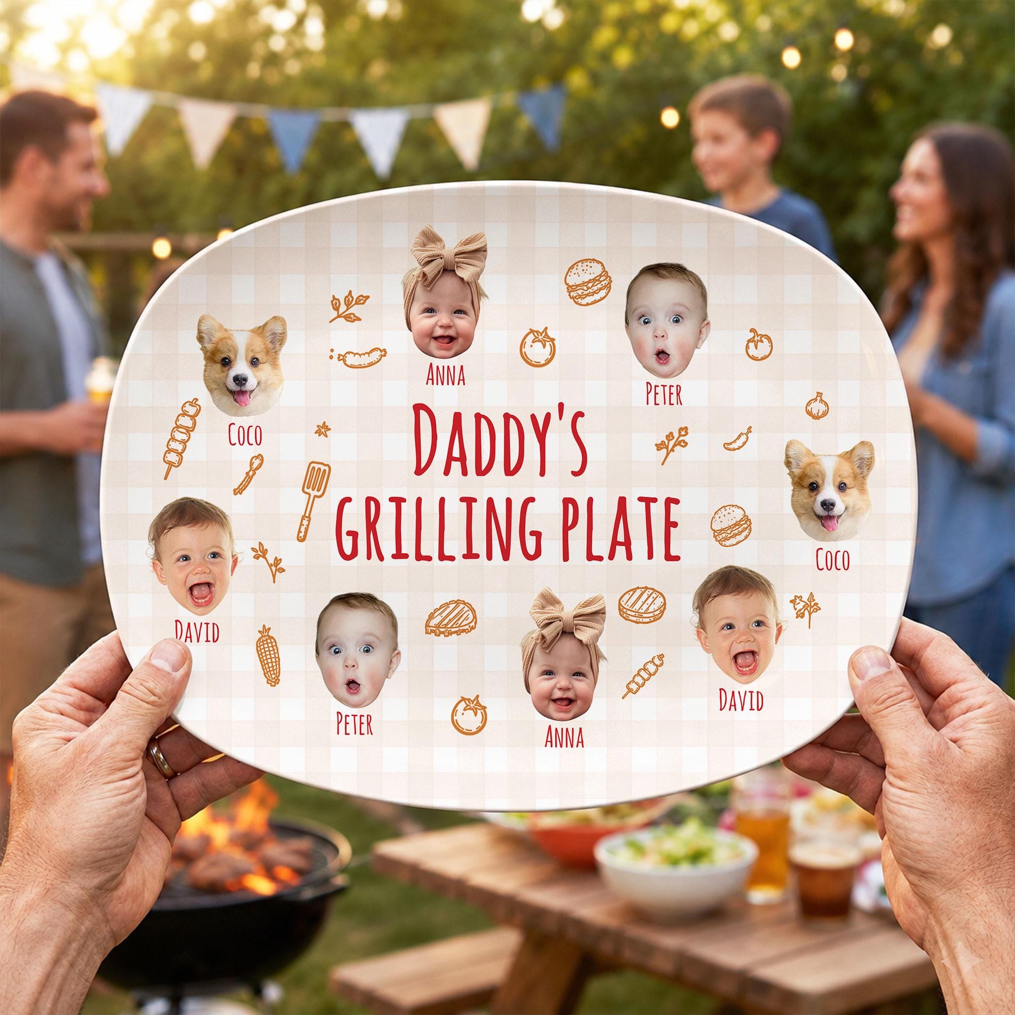 Personalized Pet & Kids Photo Dads Grilling Plate, Funny Kids Photo Platter, BBQ Dad Gift for Husband, Grandpa Gift, Fathers Day Gift Idea