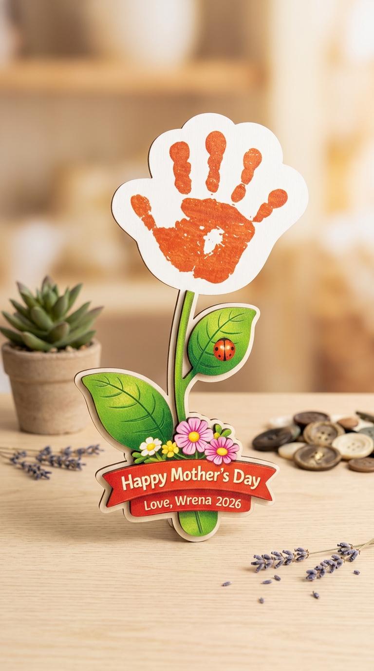 Personalized Mother’s Day Handprint Flower Sign – DIY Gift for Mom From Kids