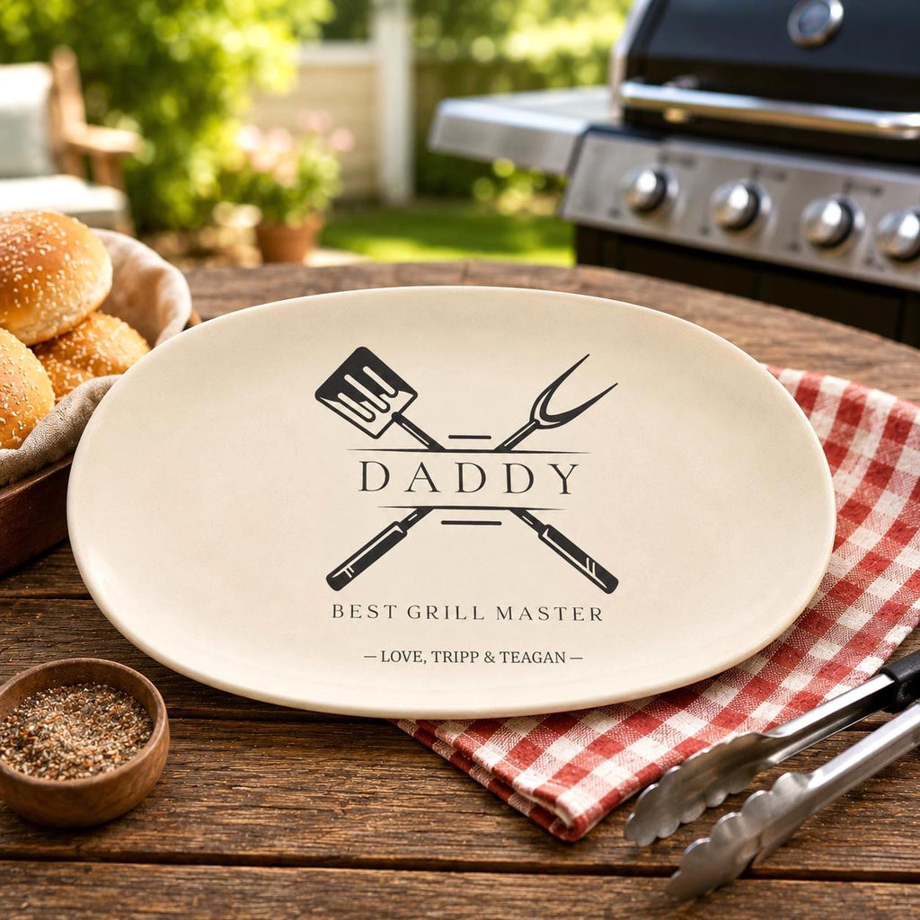 Dads Grilling Plate Personalized Fathers Day Gift From Kids BBQ Platter Custom Grill Plate for Daddy Papa Grandpa