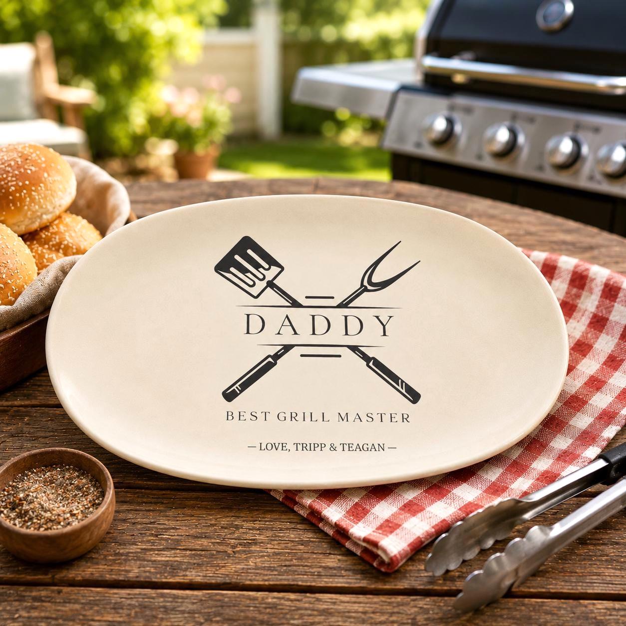 Dads Grilling Plate Personalized Fathers Day Gift From Kids BBQ Platter Custom Grill Plate for Daddy Papa Grandpa