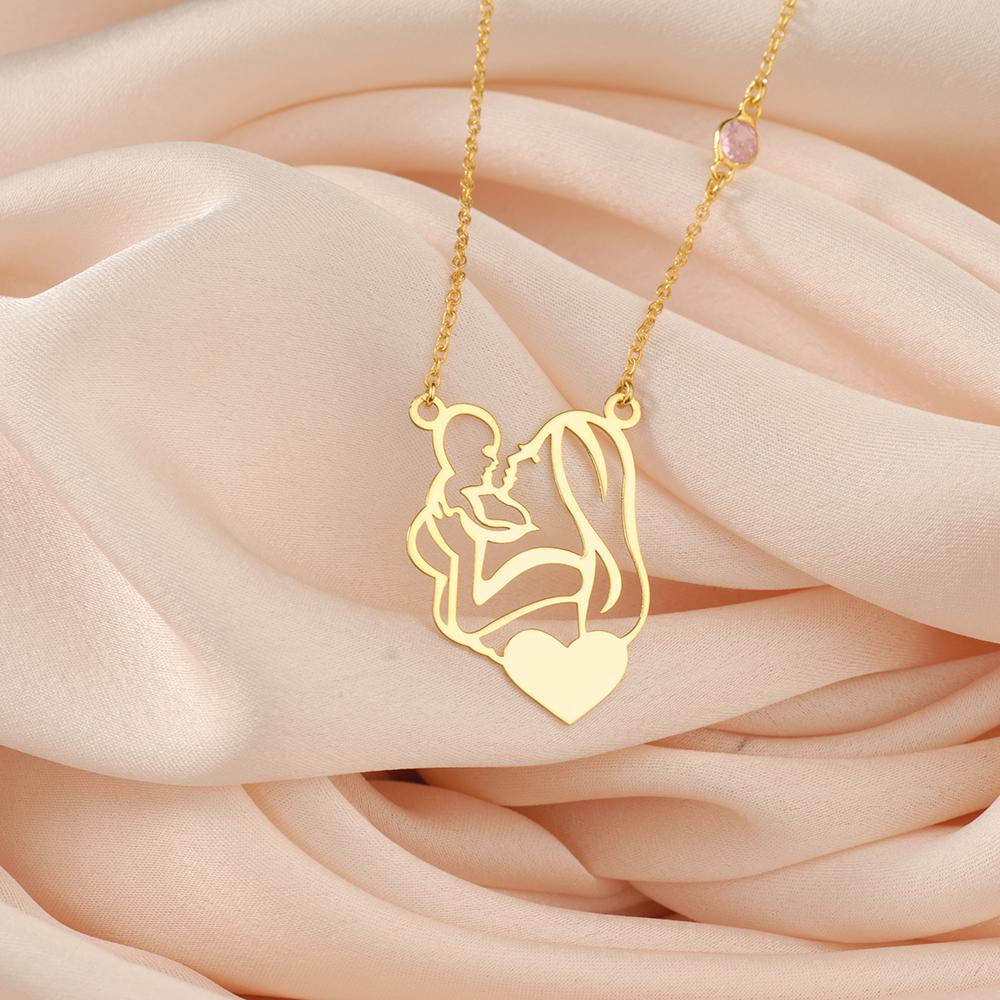 Gold Mother Child Necklace_ Sterling Silver Mom Daughter Pendant, Elegant Necklace for Women, Minimalist Pendant Jewelry, Timeless Everyday Chain, Simple Modern Style Necklace