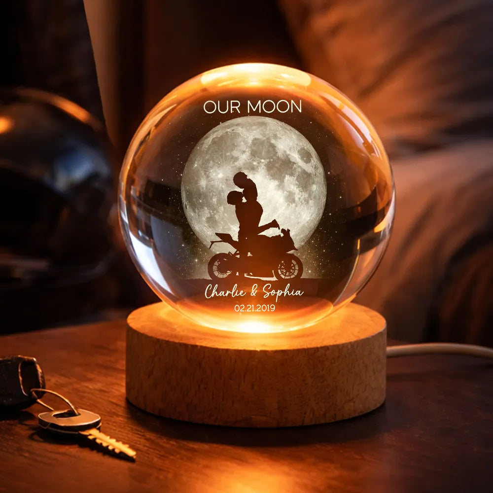 Biker Couple Kissing in the Moonlight, Custom Moon Phase by Date - Per , Valentines Day Wedding Anniversary Gift For Couple