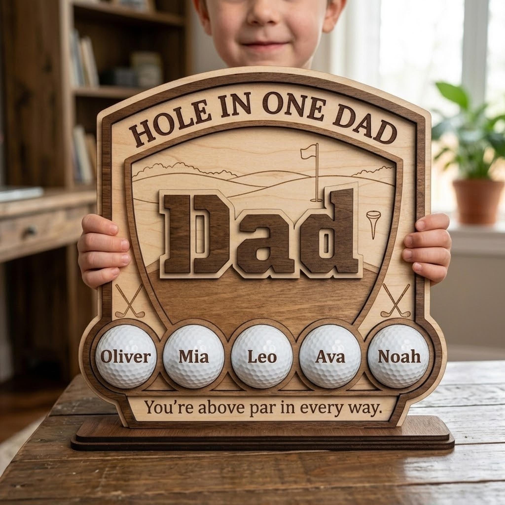 Personalized Golf Dad Sign, Hole in One Dad Gift, Custom Wooden Father’s Day Plaque, Golf Lover Gift From Kids