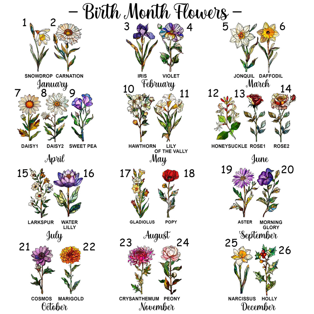 Personalized Birth Month Flower Stained Glass, Grandma's Garden Suncatcher Acrylic Window Hanging, Mothers Day Gift, Grandma Gift, Mom Gifts