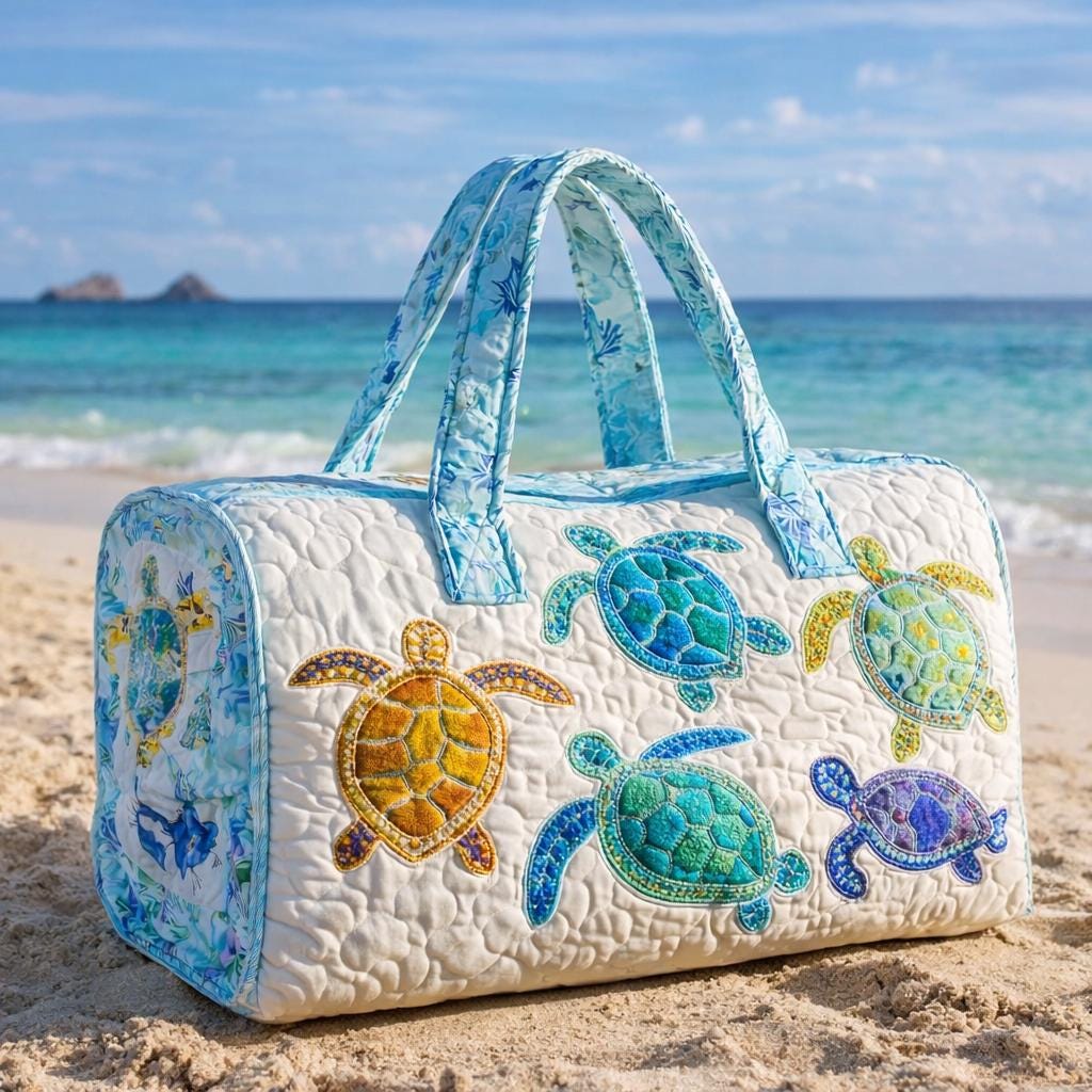 Sea Turtle Quilted Duffle Bag_ Camper Bus Travel Weekender Bag, Best Duffle Bags for Women, Cute Weekender Duffel Gift for Her, Mothers Day