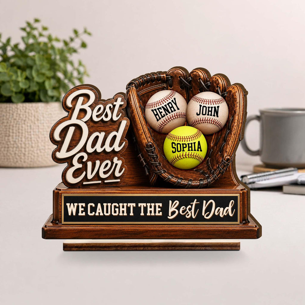 Personalized Baseball Glove Plaque, Custom Kids Names, Dad Ever Keepsake