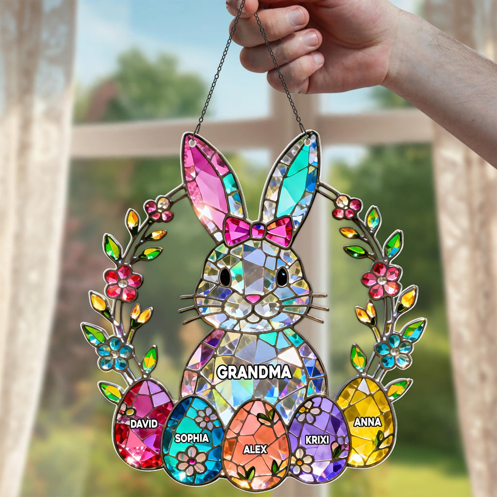 Personalized Easter Bunny Grandma Acrylic Suncatcher, Custom Grandma Gift With Kids Window Hanger , Spring Window Hanging Decor