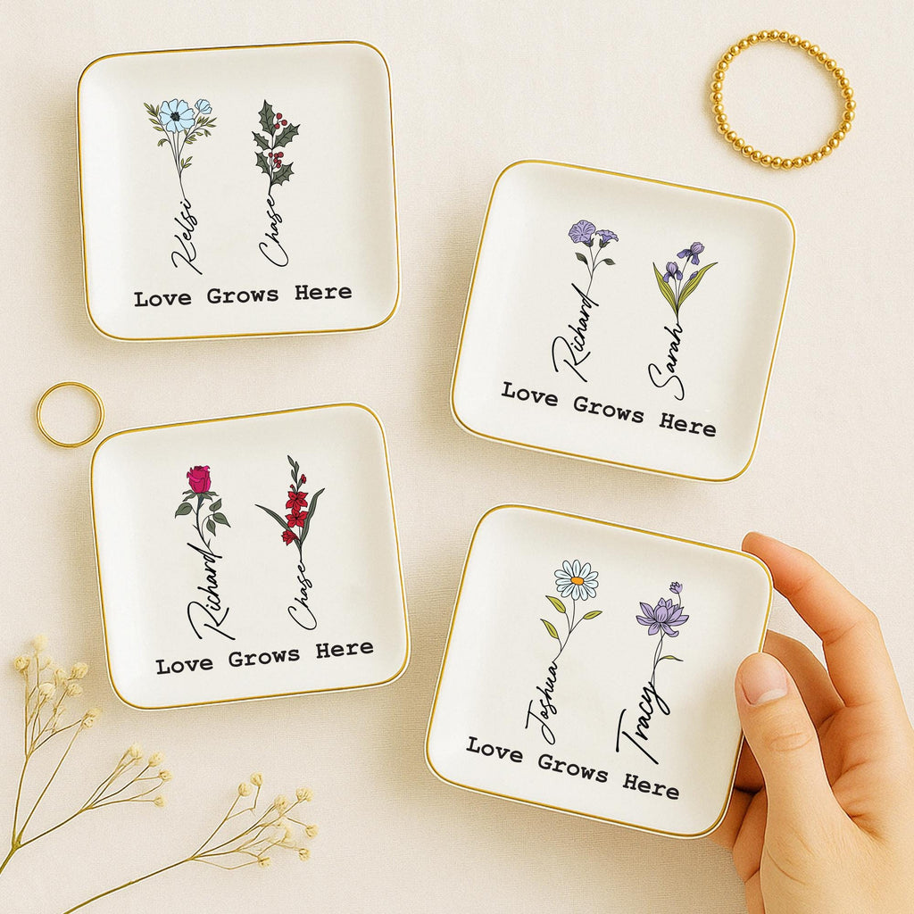 Personalized Birth Flower Ceramic Jewelry Dish_ Custom Trinket Gift - Etsy,ring Holder Dish,wedding Bridesmaid Gift