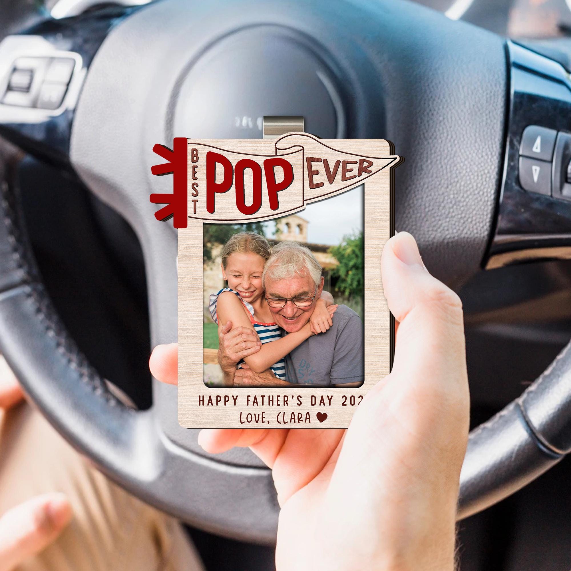 Custom Fathers Day Car Visor Clip Photo Frame, Custom Photo Sun Visor Clip for Dad Grandpa, Fathers Day Gift From Kids, Family Photo Gift
