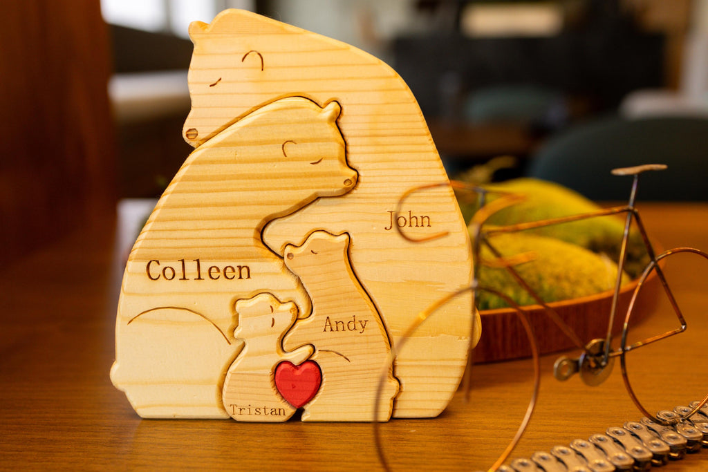 Personalized Wooden Bear Family Puzzle, Baby Puzzle, Family Name, Gift for Dad, and Unique Home Decor, Gift for Parents, Gift for Mum