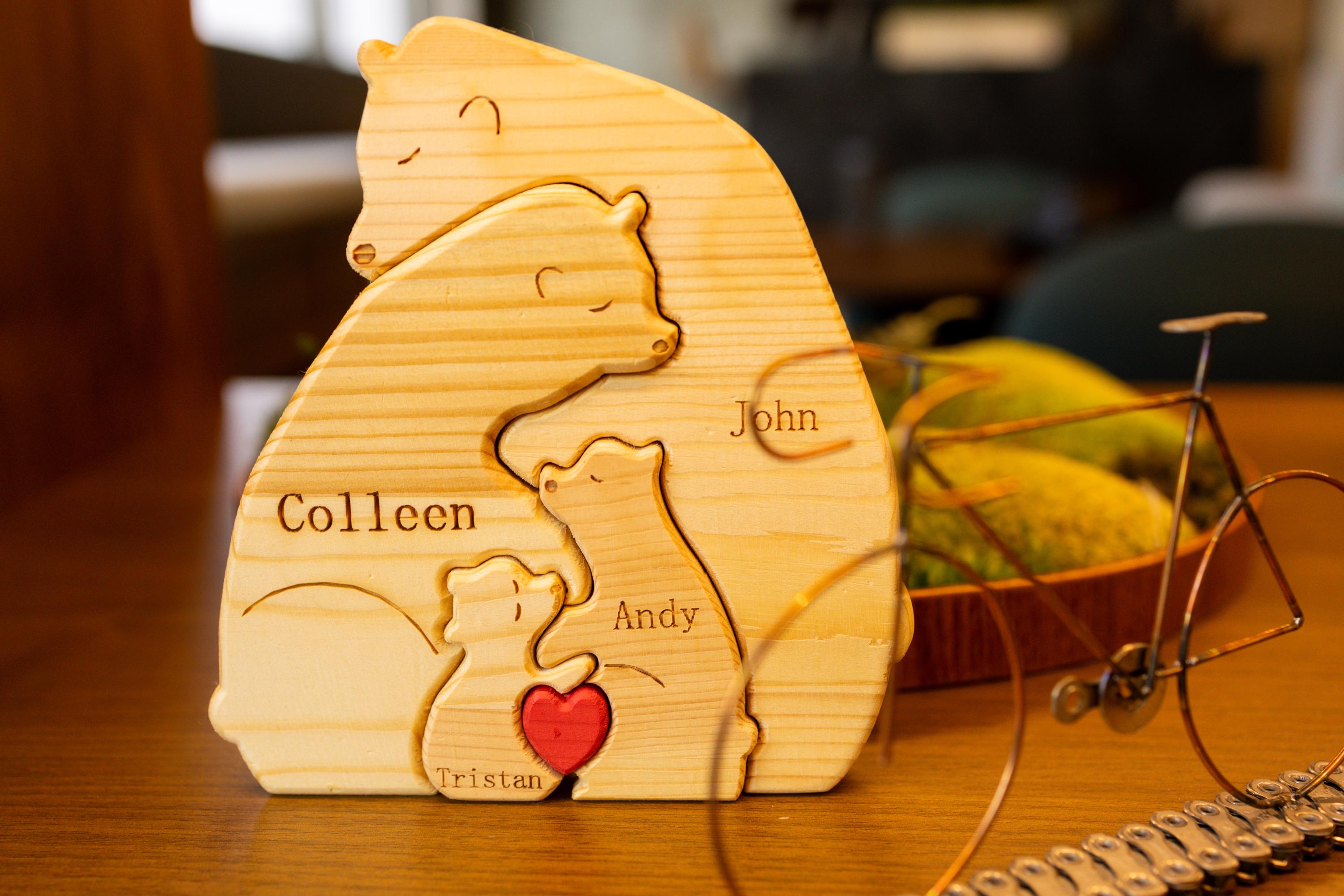Personalized Wooden Bear Family Puzzle, Baby Puzzle, Family Name, Gift for Dad, and Unique Home Decor, Gift for Parents, Gift for Mum