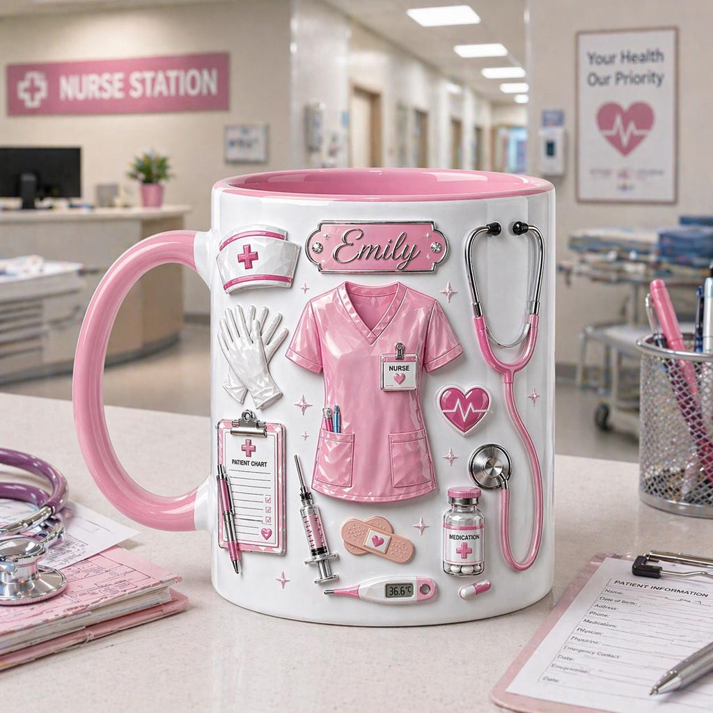 Personalized Nurse Life Embossed Mug, Custom Name Coffee Cup, Nurse Gift, Medical Staff Mug, RN Appreciation Cup