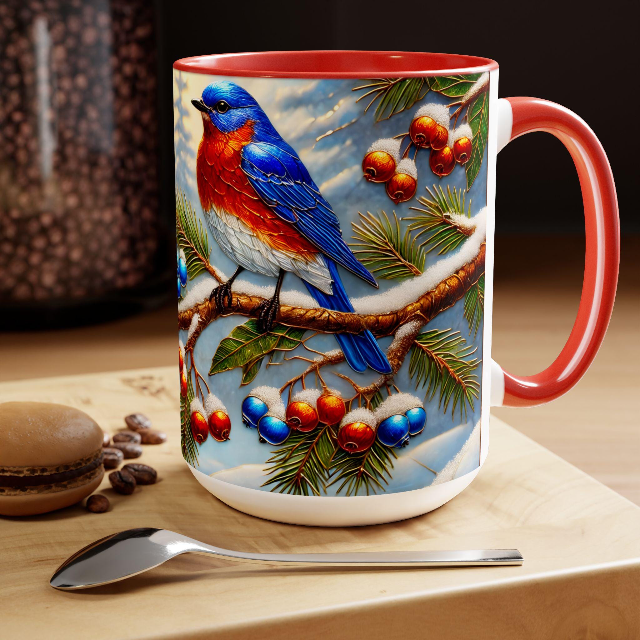 Eastern Blue Bird Mug, Stained Glass Style Eastern Blue Bird Mug, Bird Retro Style Mug, Bluebird Lover Gift 15oz