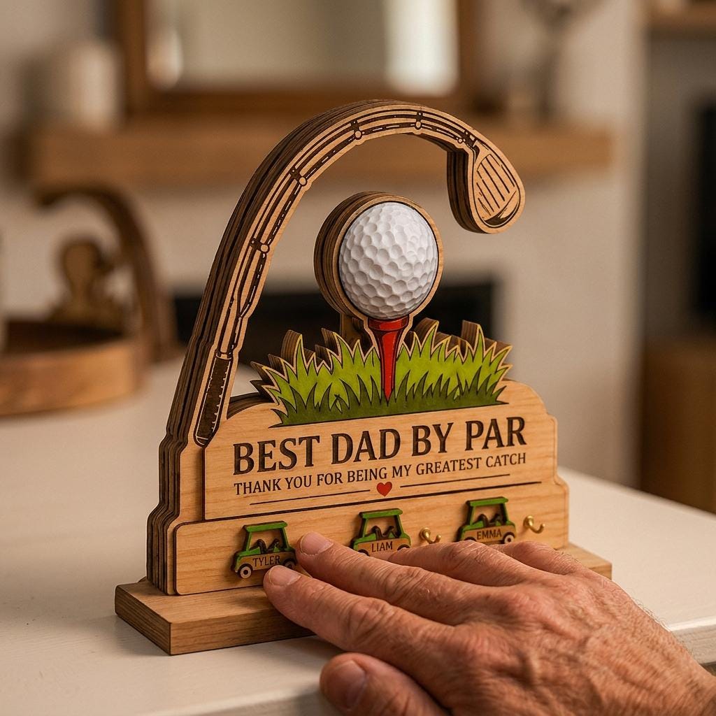 Personalized Golf Key Holder for Dad, Best Dad by Par Wooden Key Rack, Father's Day Gift From Kids, Custom Golf Lover Present