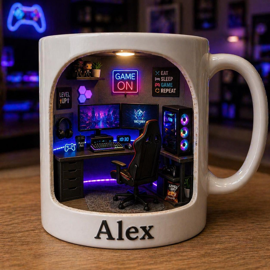 Personalized Gamer Mug, Custom Name Gaming Coffee Cup, PC Gaming Gift, Gamer Desk Mug, Video Game Lover Gift