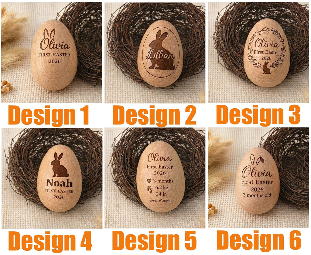 Personalized Wooden Easter Egg, Baby First Easter Keepsake, Custom Engraved Egg Shaker, Easter Basket Gift for Kids