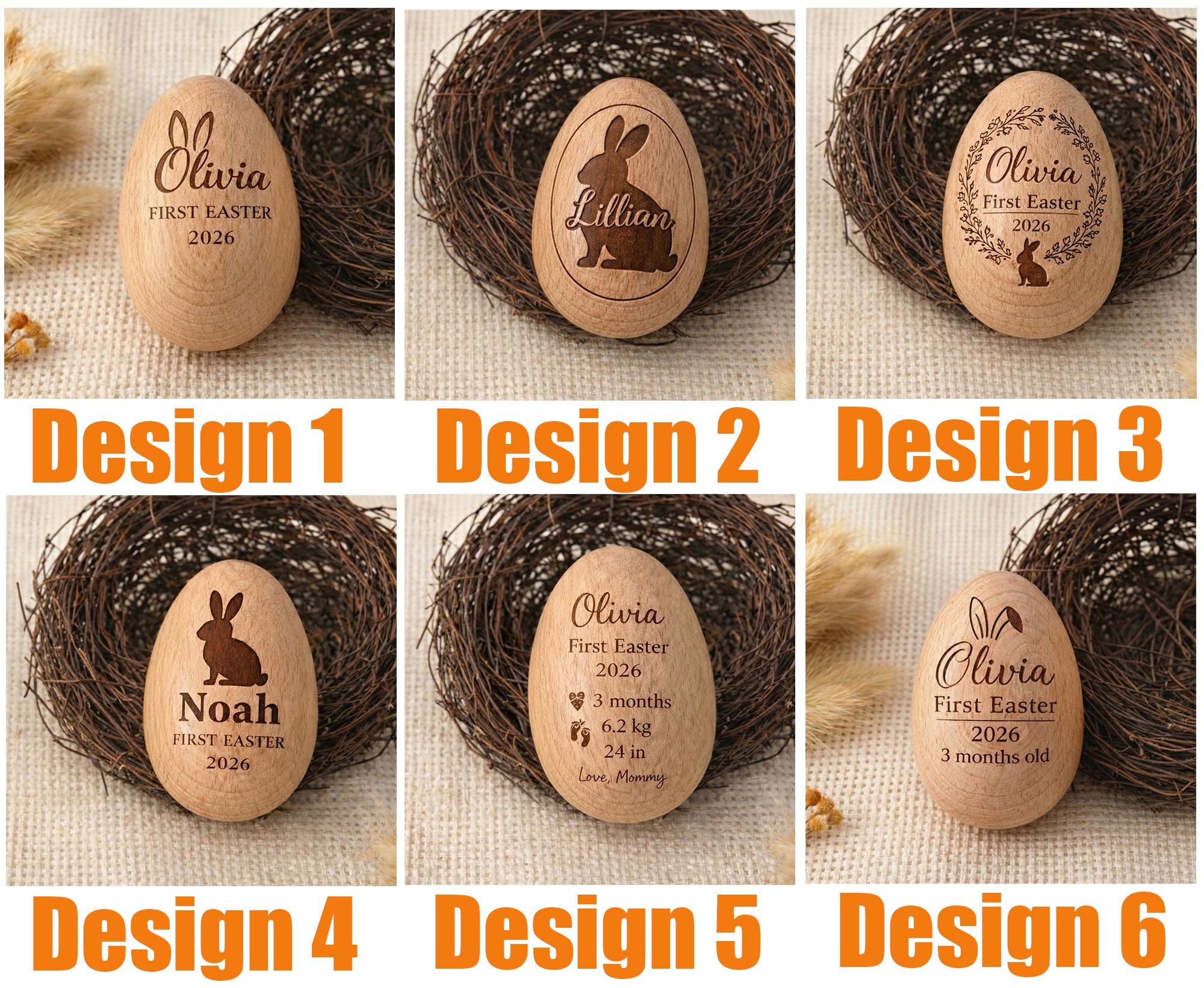 Personalized Wooden Easter Egg, Baby First Easter Keepsake, Custom Engraved Egg Shaker, Easter Basket Gift for Kids