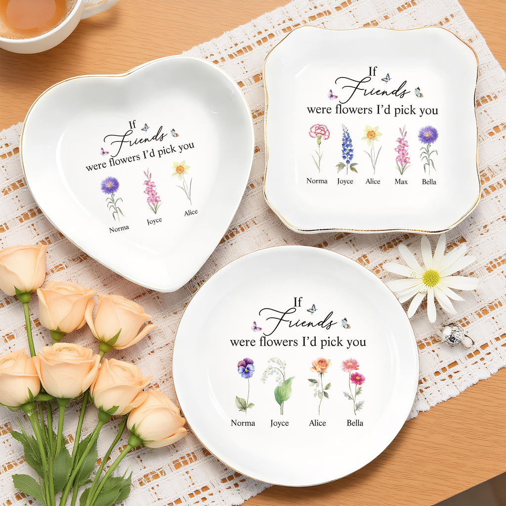 Personalized Friend Ceramic Ring Dish, Birth Flower Jewelry Holder, Wedding Bridesmaid Gift, Birthday Jewelry Dish, Christmas Gifts