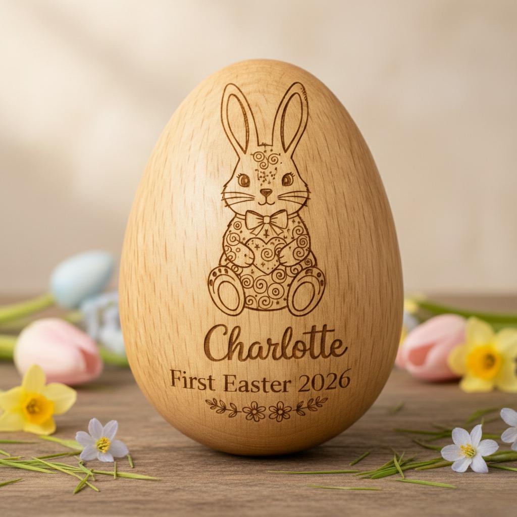 Personalized Musical Wooden Easter Egg Shakers, Custom Egg Cups, Engraved Egg Shaker Kids, Easter Gifts, Baby First Easter