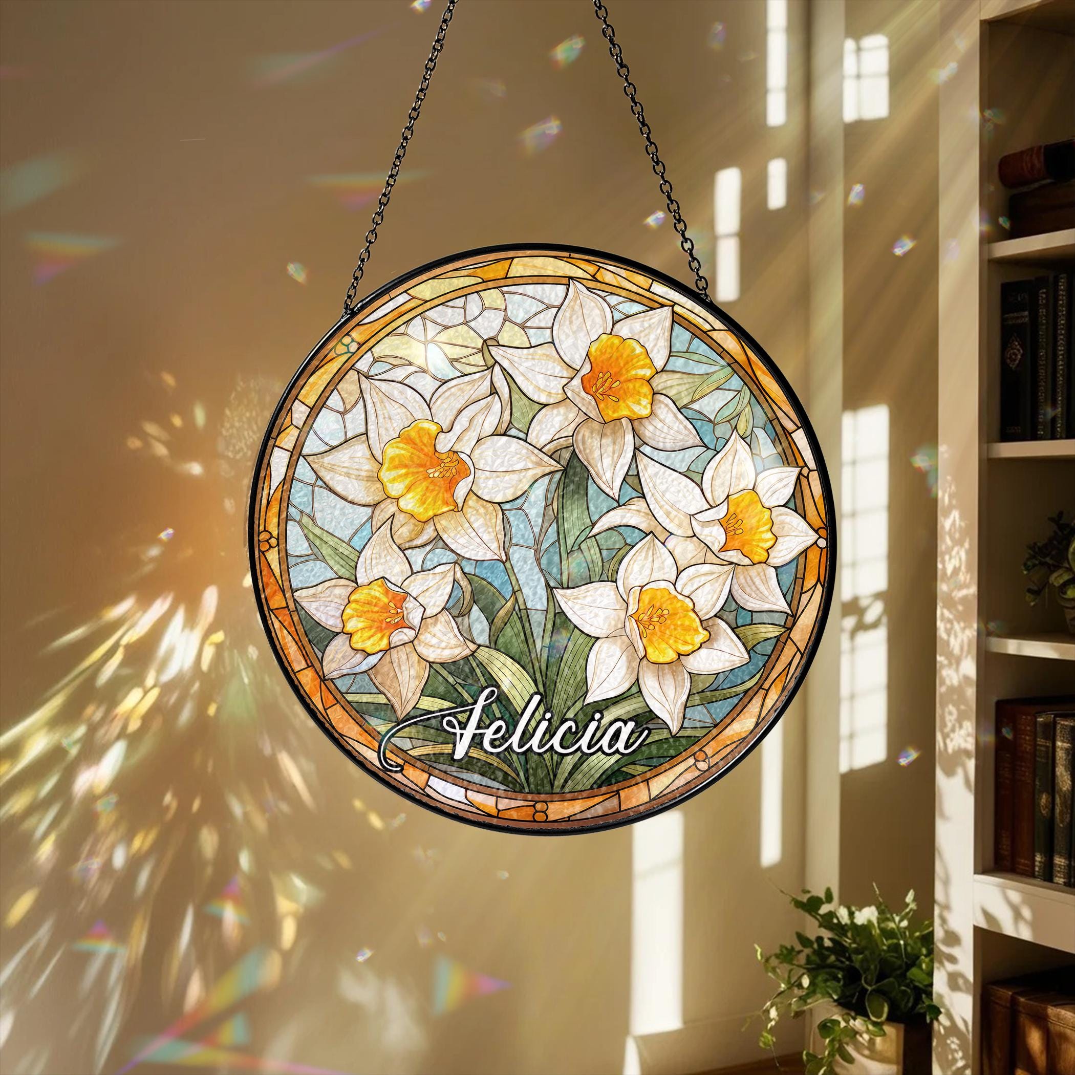 Custom Birth Month Flower Stained Glass Suncatcher Window Hanging, Birth Flower Gift, Mothers Day Gift for Mom, Birthday Gift for Besties