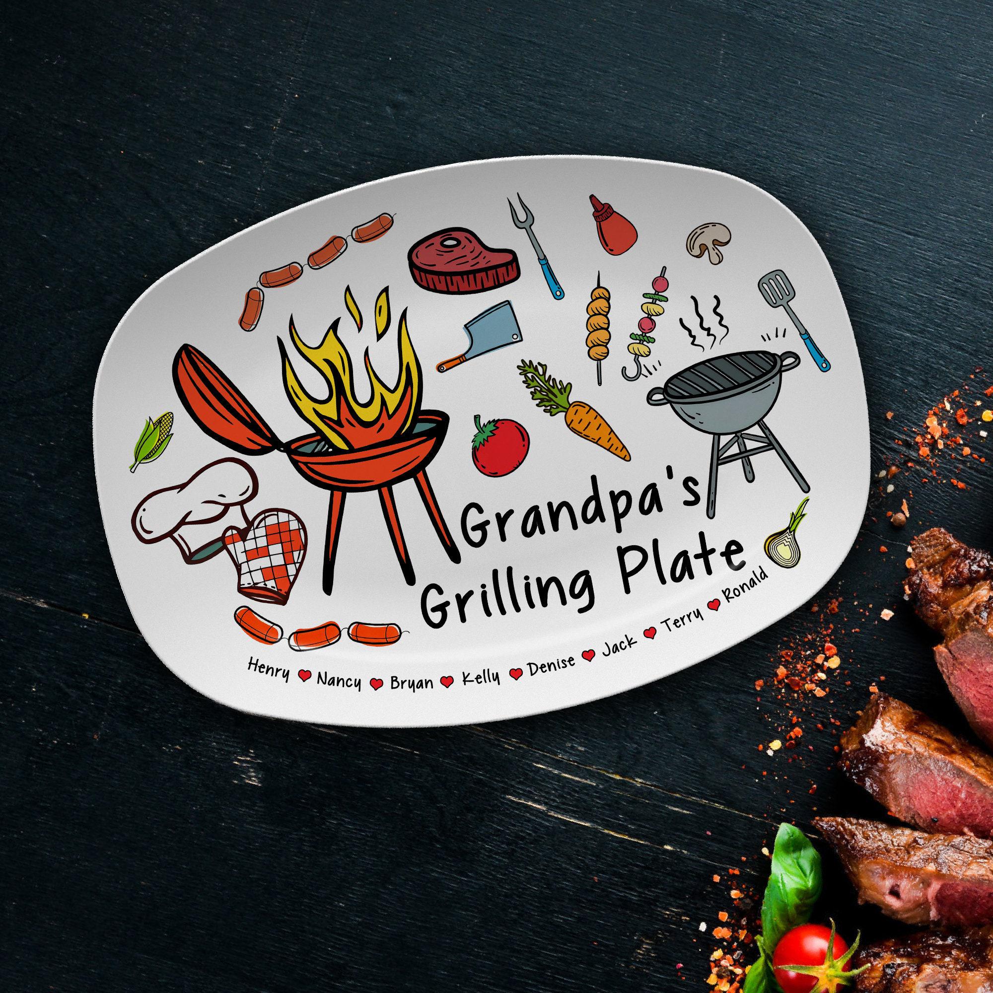Personalized Dad's Grilling Platter, Custom BBQ Serving Tray With Kid's Name, Father's Day Gift Idea