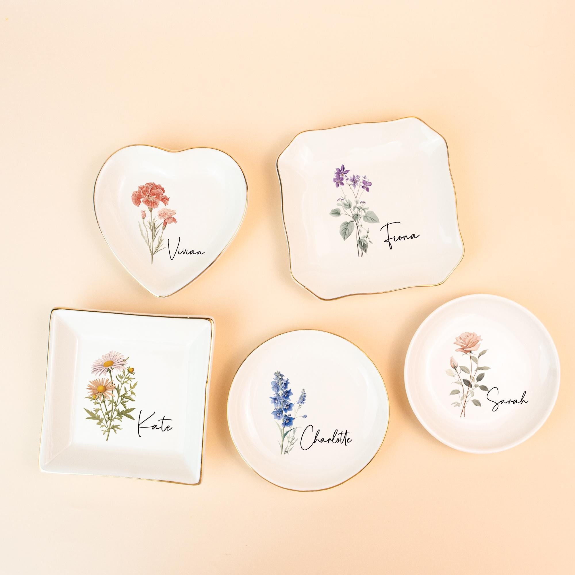 Personalized Birth Flower Ring Dish, Wedding Ring Dish, Perfect Bridesmaid Gift, Best Friend Gift, Custom Jewelry Dish, Birthday Party Gift