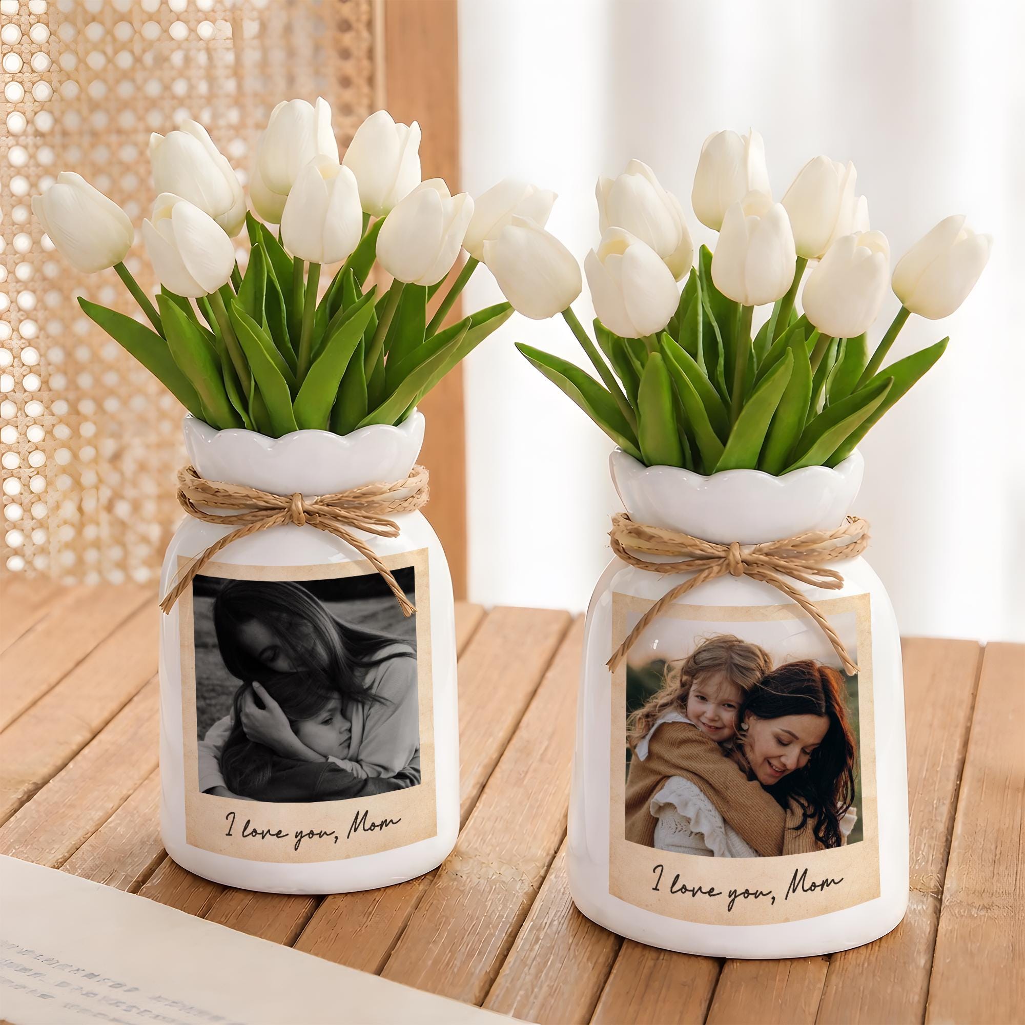 Personalized Photo Vase for Mom, Custom Picture Flower Vase, Mother's Day Gift