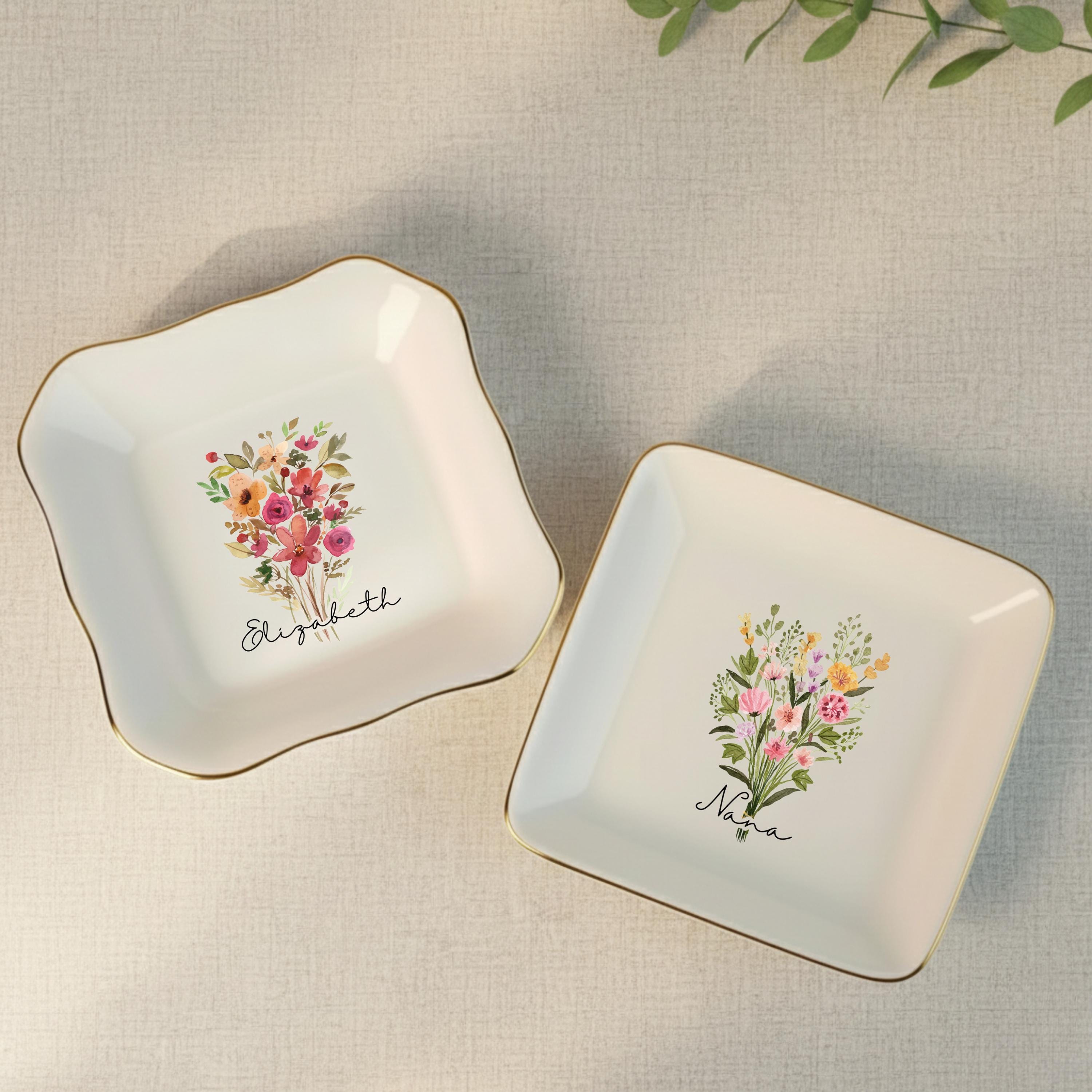 Personalized Boho Birth Flower Ring Trinket Dish _ Birth Month Flower Ring Dish _ Birthday Jewelry Dish _ Wedding Bridesmaid Gift _ Mom Gift