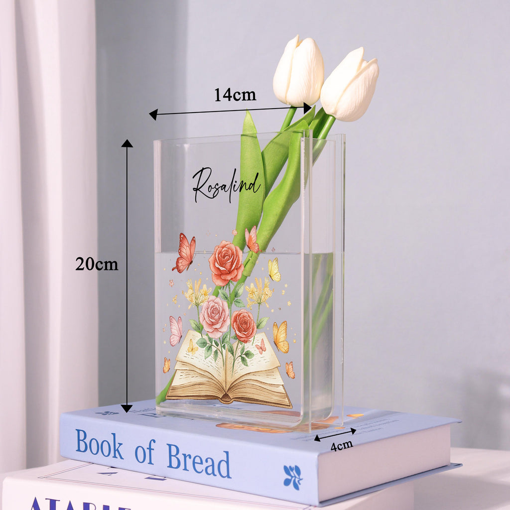 Colorful Magical Book Acrylic Book Vase, Watercolor Floral Book Vase, Floral Book Shaped Vase,rose and Butterfly,custom Gift for Book Lovers