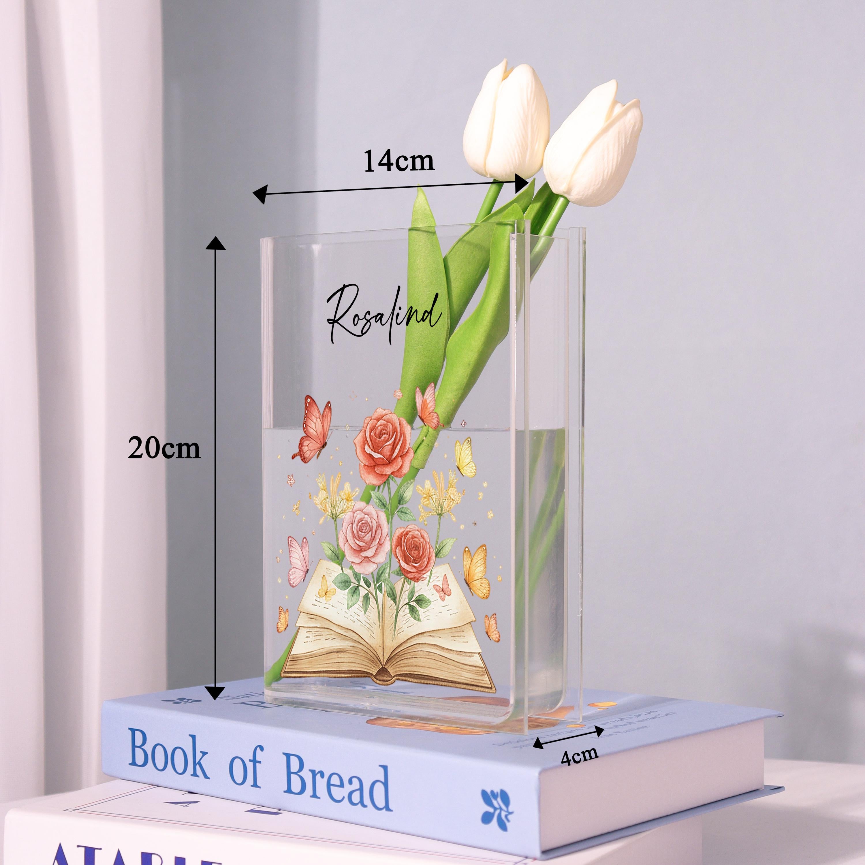 Colorful Magical Book Acrylic Book Vase, Watercolor Floral Book Vase, Floral Book Shaped Vase,rose and Butterfly,custom Gift for Book Lovers