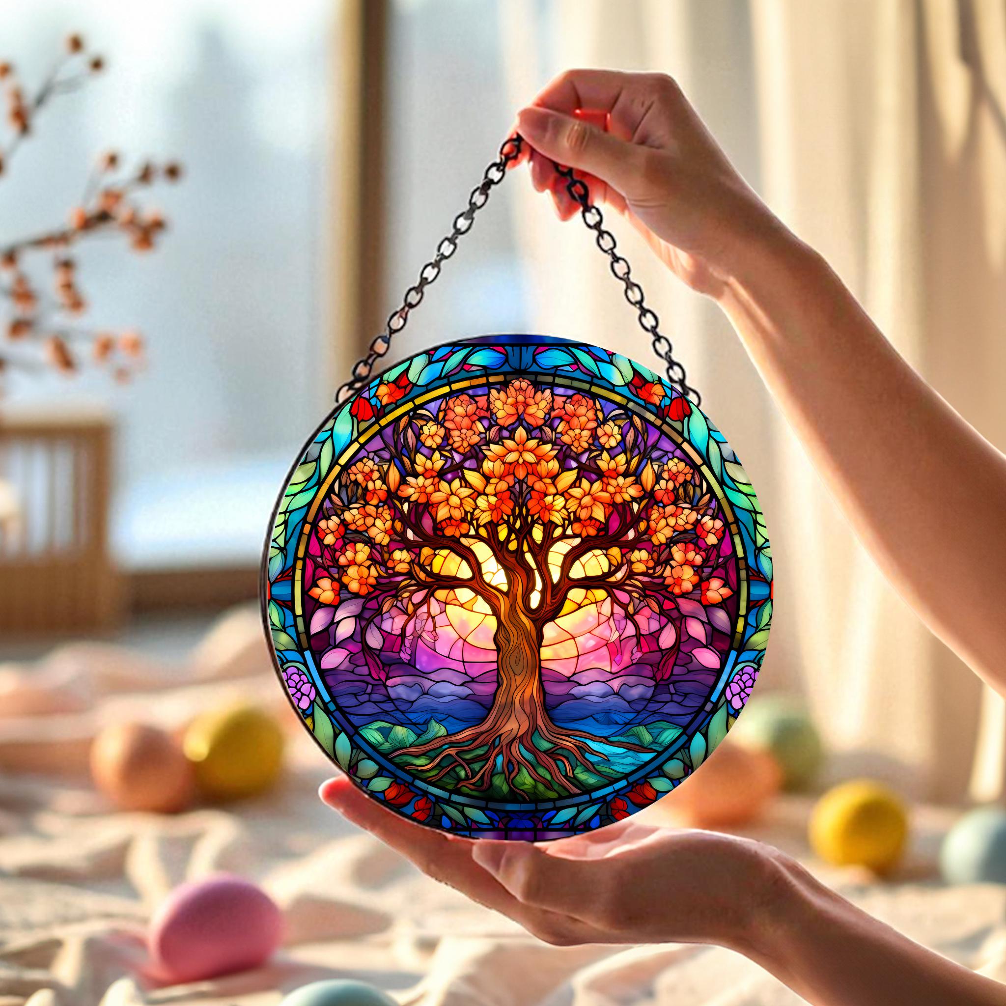 Tree of Life Suncatcher, Vibrant Stained Glass Style Window Hanging, Colorful Sun Catcher Decoration, Unique Boho Home Decor Gift Suncatcher
