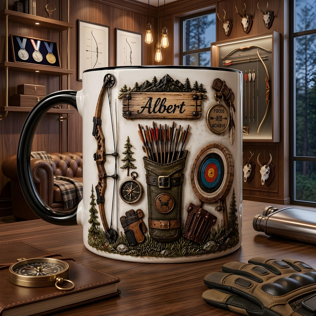 Personalized Archery Mug, Rustic Bowhunter Coffee Cup, Custom Hunter Gift, Archer Gift, Bow Hunting Mug