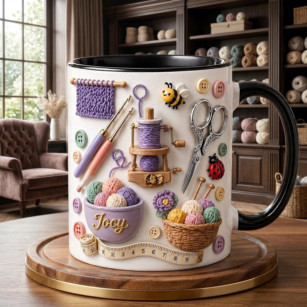 Crochet Mug, Knitting Lover Coffee Mug, Yarn Lover Gift, Craft Room Cup, Cute Gift for Crocheter, Knitter Appreciation Mug