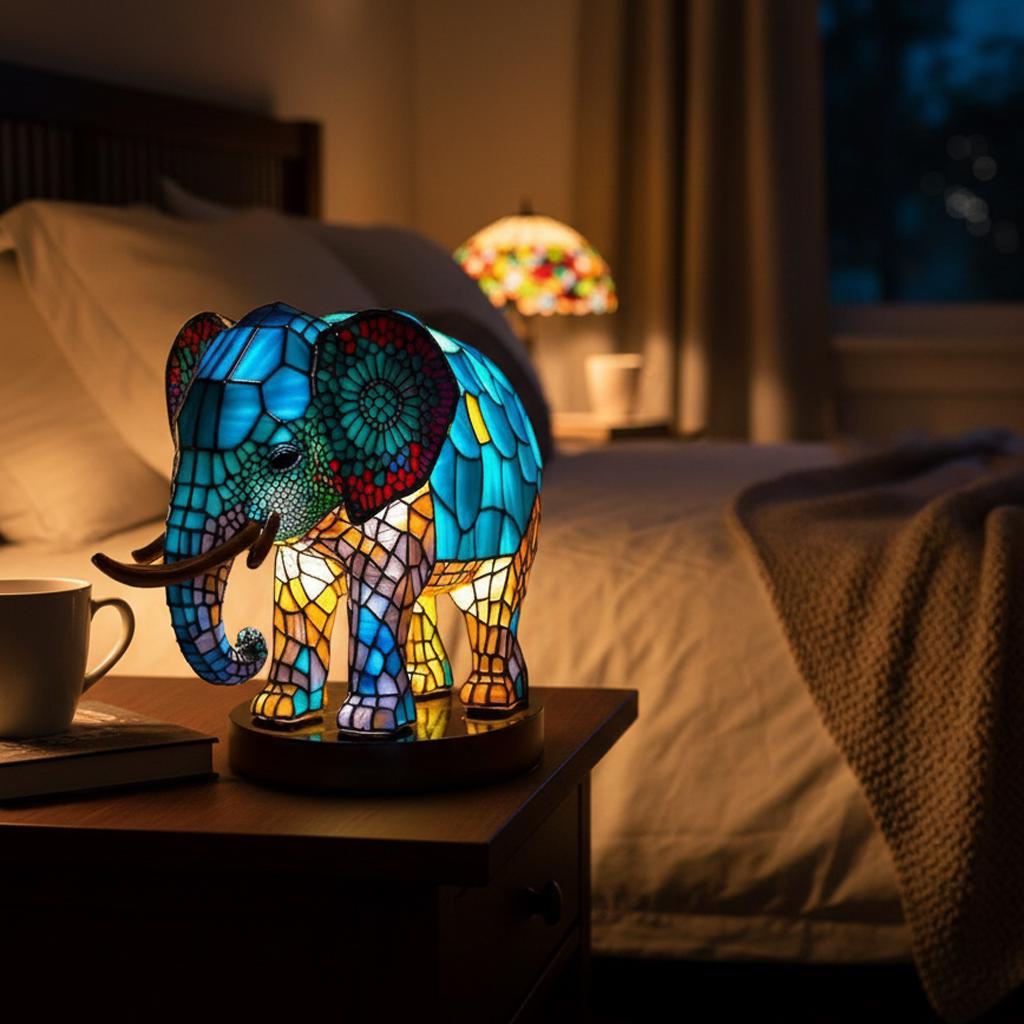 Elephant Stained Glass Lamp, Tiffany Style Elephant Table Lamp, Colorful Animal Night Light, Unique Home Decor Gift, Unique Home Decor Gift