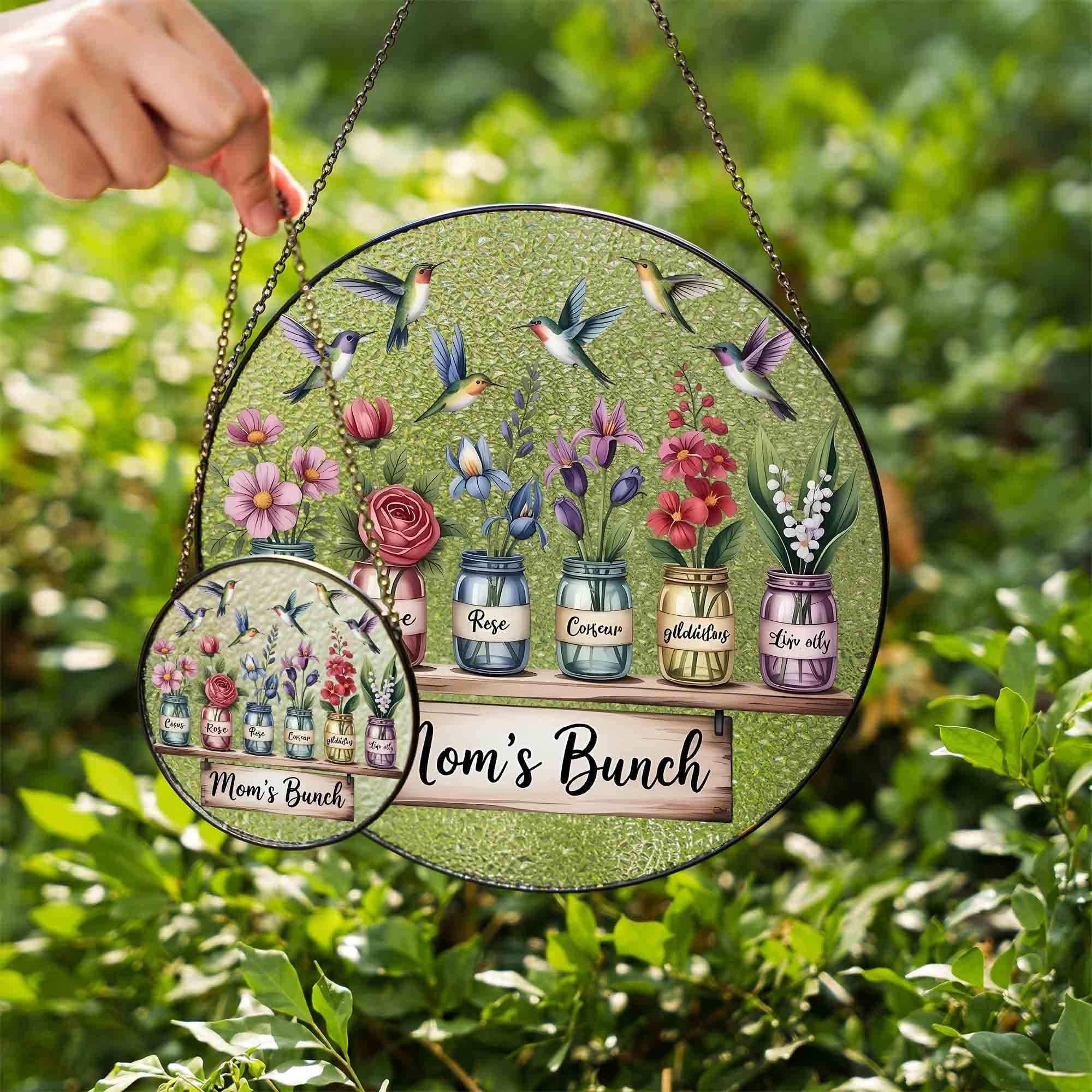 Personalized Grandma's Garden Suncatcher, Birth Month Flower Stained Glass Acrylic Window Hanging, Valentine Gift, Grandma Gift, Mom Gifts