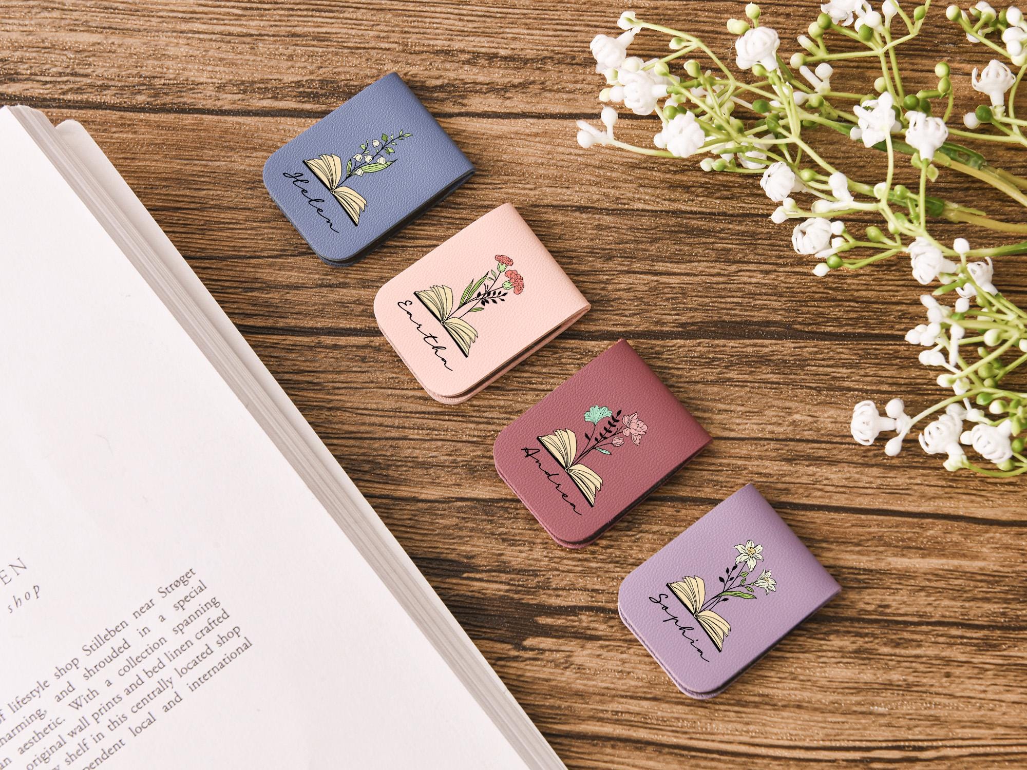 Custom Leather Birth Flower Bookmark, Personalized Magnetic Bookmark, Name Bookmark with Birth Flower, Book Lover Birthday Gift, Book Accessory