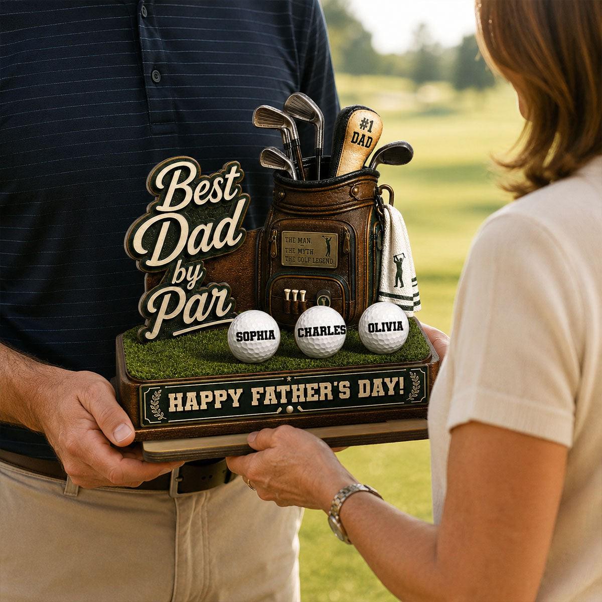 Best Dad by Par Custom Kid Name 2-layered Wooden Plaque - Father's Day Gift for Golf Dad, Husband From Son Daughter