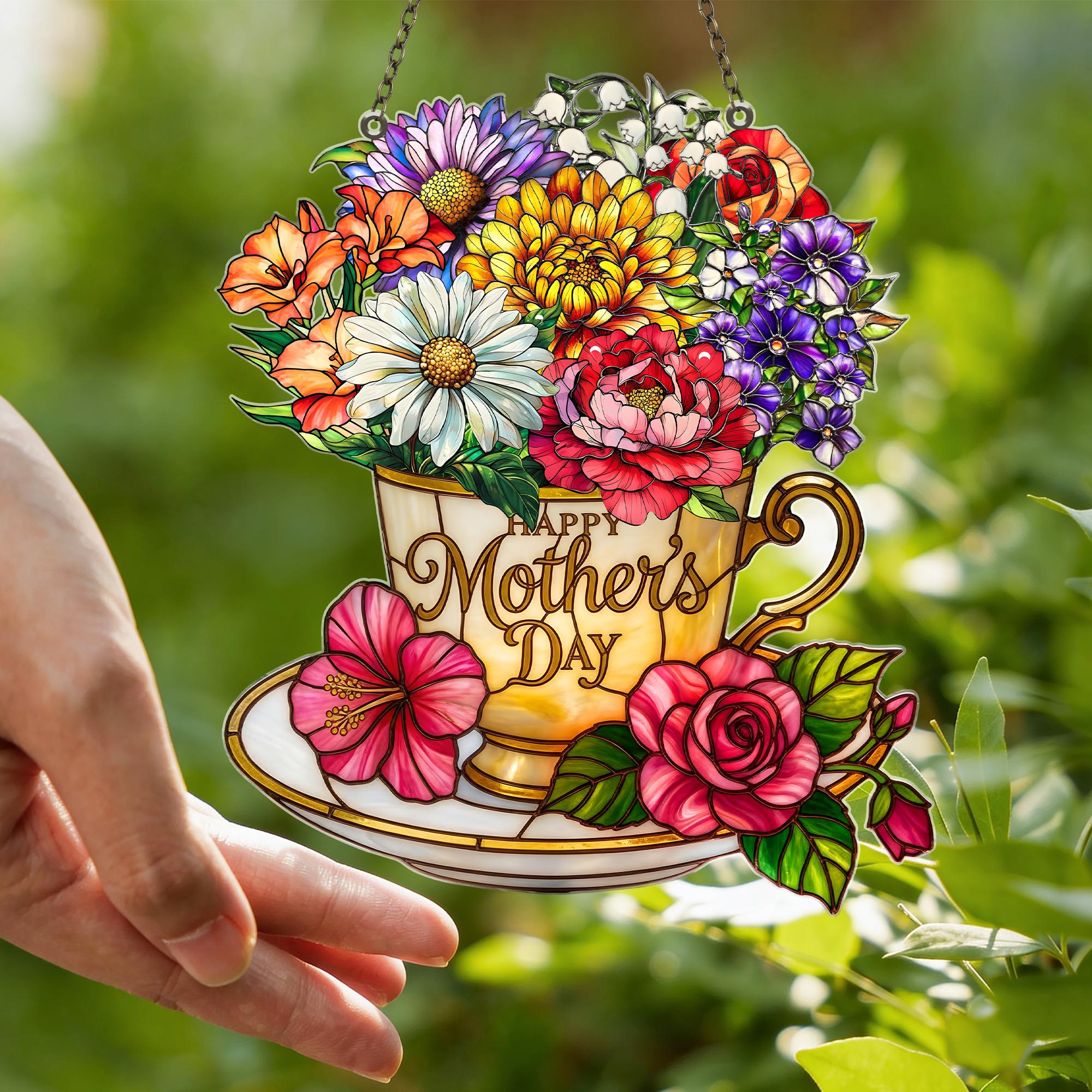 Custom Acrylic Suncatcher, Mother's Day Gift, Custom Flower Hanging Window Decor, Personalized Floral Acrylic Suncatcher, Mom Grandma Gift