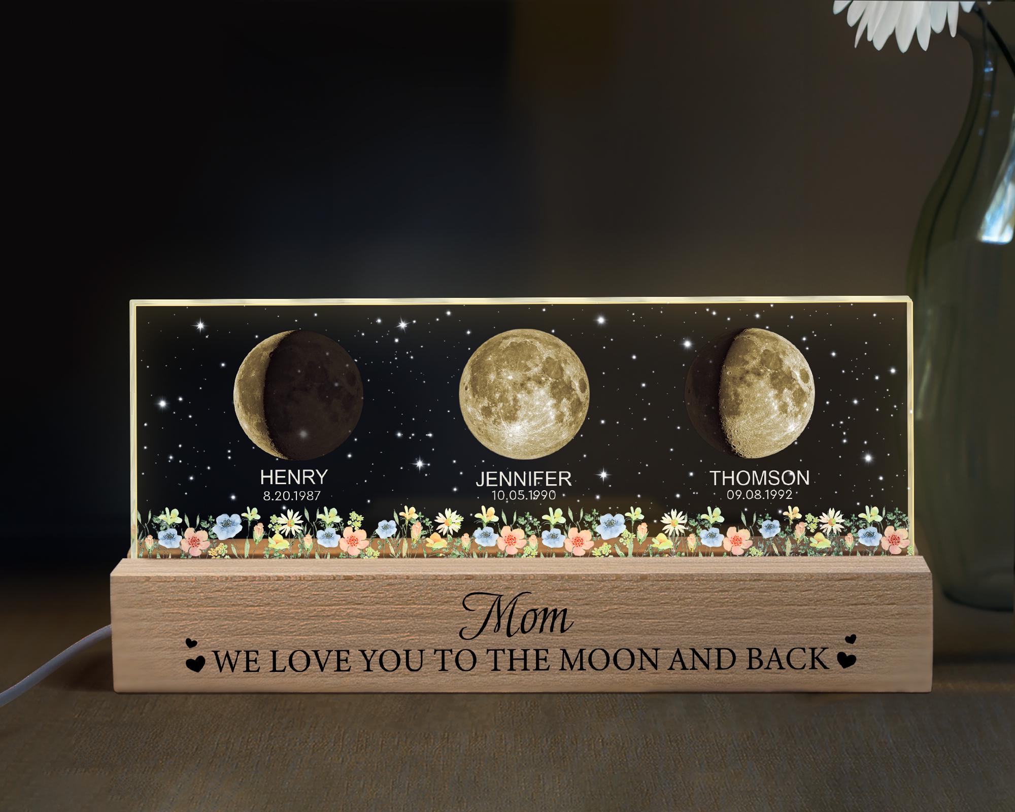 Custom Mom Moon Phase Night Light, Mothers Day Gifts for Mom, Custom Birth Moon Phase Light With Kids Name, Gift for Grandma, Mama Gifts